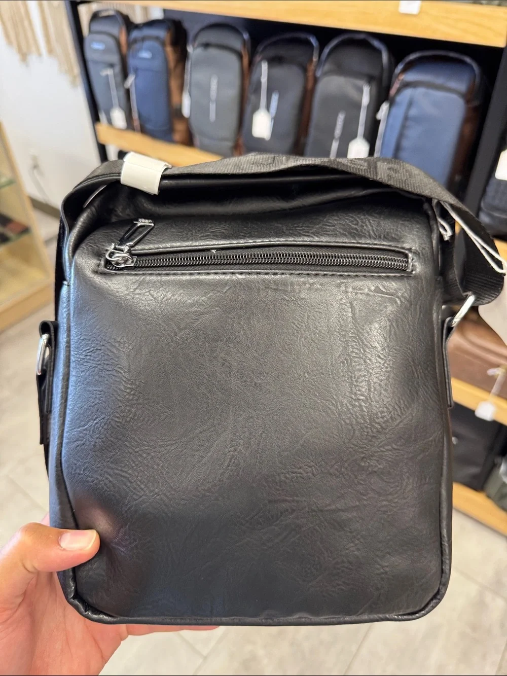 Jeep Black Leather Messenger Crossbody with Front Flap